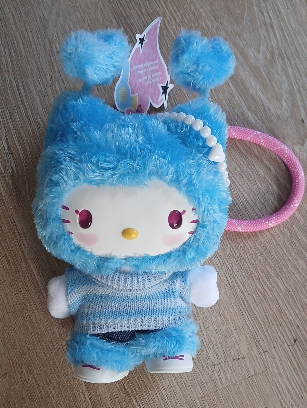 Miniso Sanrio Hello Kitty Pop Star Vinyl Plush Pendant Key-Ring Blue Fuzzy